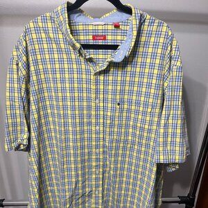 Men's IZOD 3XL Yellow Blue Plaid Short Sleeved Shirt